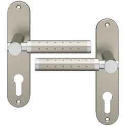 Ensemble poignée sur plaque rondcylindre GoodHome Brigg effet chrome et nickel satin gris L.132mm x l.40mm entraxe 165mm