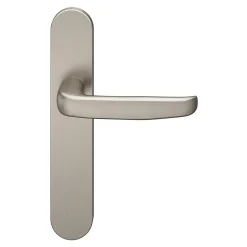 Ensemble poignée sur plaque rond GoodHome Govlin effet nickel satin gris L.130mm x l.42mm entraxe 165-195mm