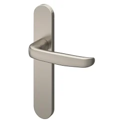 Ensemble poignée sur plaque rond GoodHome Govlin effet nickel satin gris L.130mm x l.42mm entraxe 165-195mm