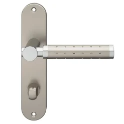 Ensemble poignée sur plaque rond à condamnation GoodHome Brigg effet chrome et nickel satin gris L.132mm x l.40mm entraxe 165mm