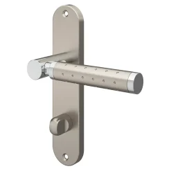 Ensemble poignée sur plaque rond à condamnation GoodHome Brigg effet chrome et nickel satin gris L.132mm x l.40mm entraxe 165mm