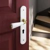 Ensemble poignée sur plaque Droit cylindre GoodHome Porcelaine Vras blanc L.115mm x l.45mm entraxe 195mm