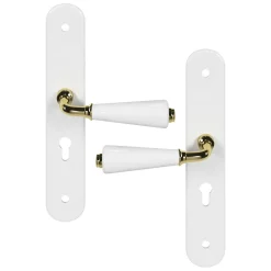 Ensemble poignée sur plaque Droit cylindre GoodHome Porcelaine Vras blanc L.115mm x l.45mm entraxe 195mm