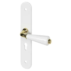 Ensemble poignée sur plaque Droit cylindre GoodHome Porcelaine Vras blanc L.115mm x l.45mm entraxe 195mm