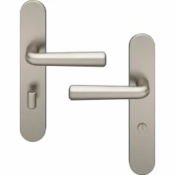 Ensemble poignée sur plaque rond à condamnation GoodHome Dizel effet nickel satin gris L.121.5mm x l.42mm entraxe 165-195mm