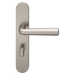 Ensemble poignée sur plaque rond à condamnation GoodHome Dizel effet nickel satin gris L.121.5mm x l.42mm entraxe 165-195mm