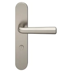 Ensemble poignée sur plaque rond à condamnation GoodHome Dizel effet nickel satin gris L.121.5mm x l.42mm entraxe 165-195mm