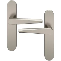 Ensemble poignée sur plaque rond GoodHome Keri effet nickel satin gris L.140mm x l.42mm entraxe 165-195mm