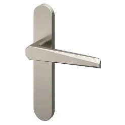 Ensemble poignée sur plaque rond GoodHome Keri effet nickel satin gris L.140mm x l.42mm entraxe 165-195mm