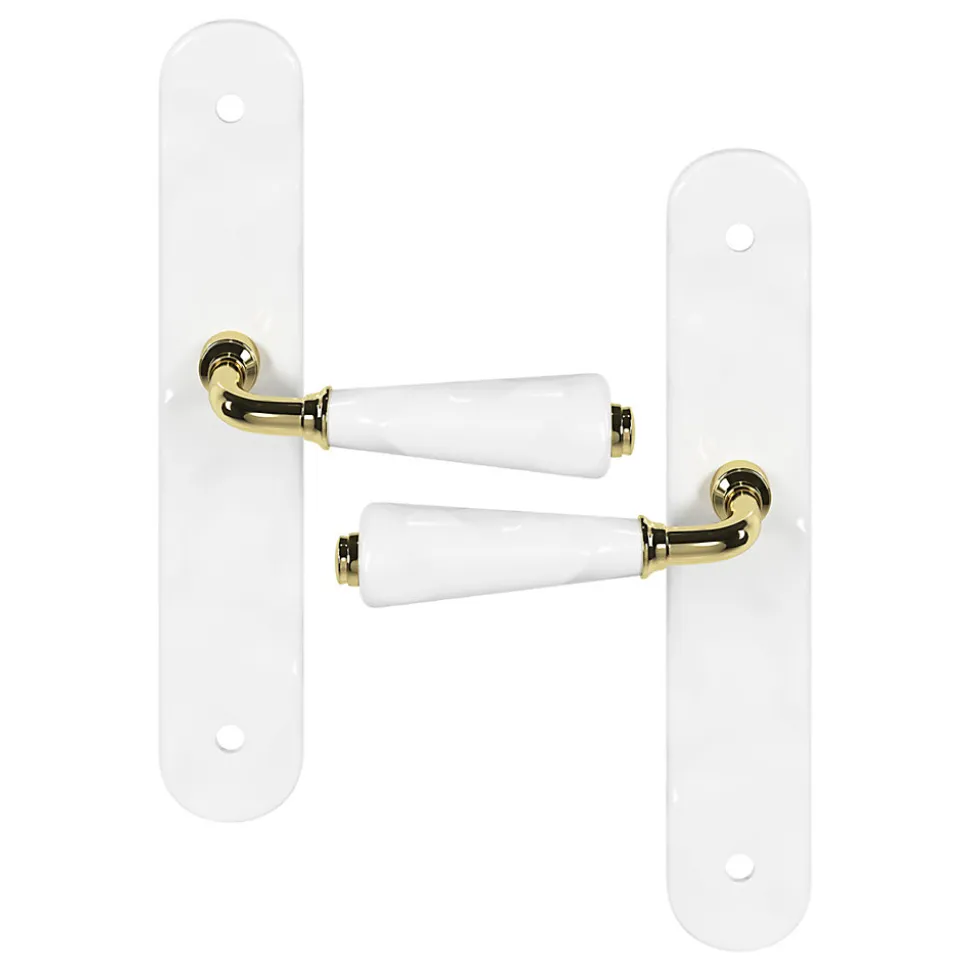 Ensemble poignée sur plaque Droit GoodHome Porcelaine Vras blanc L.115mm x l.45mm entraxe 195mm