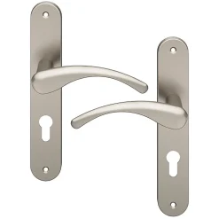 Ensemble poignée sur plaque rond GoodHome Ruis effet nickel satin gris L.138.5mm x l.40mm entraxe 195mm