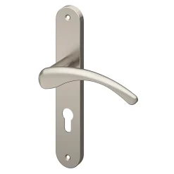 Ensemble poignée sur plaque rond GoodHome Ruis effet nickel satin gris L.138.5mm x l.40mm entraxe 195mm