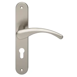 Ensemble poignée sur plaque rond GoodHome Ruis effet nickel satin gris L.138.5mm x l.40mm entraxe 195mm