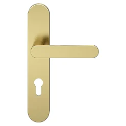 Ensemble poignée sur plaque rondcylindre GoodHome Minzh effet laiton satin doré L.120mm x l.42mm entraxe 165-195mm