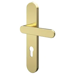 Ensemble poignée sur plaque rondcylindre GoodHome Minzh effet laiton satin doré L.120mm x l.42mm entraxe 165-195mm