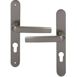 Ensemble poignée sur plaque Incurvé GoodHome Primel effet nickel satin gris L.126mm x l.33mm entraxe 195mm