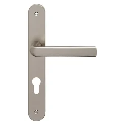 Ensemble poignée sur plaque Incurvé GoodHome Primel effet nickel satin gris L.126mm x l.33mm entraxe 195mm