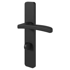 Ensemble poignée sur plaque rectangulaire à condamnation GoodHome Irvil effet nickel mat noir L.126.5mm x l.42mm entraxe 165-195mm