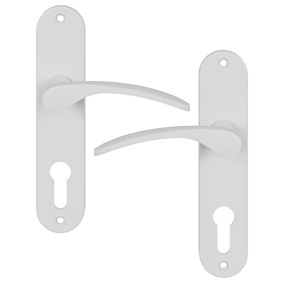 Ensemble poignée sur plaque rondcylindre GoodHome Beare mat blanc L.110.5mm x l.40mm entraxe 165mm