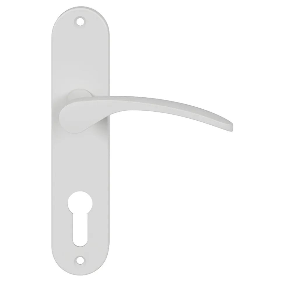 Ensemble poignée sur plaque rondcylindre GoodHome Beare mat blanc L.110.5mm x l.40mm entraxe 165mm