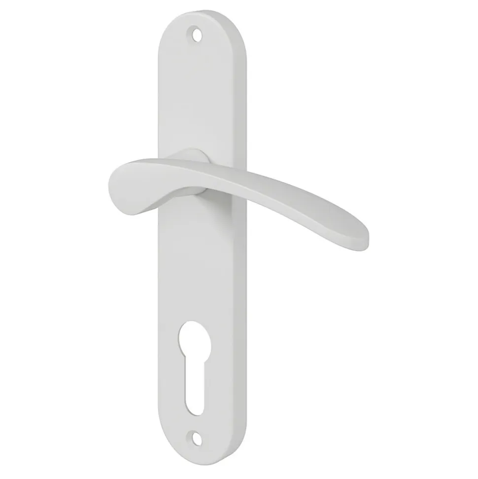 Ensemble poignée sur plaque rondcylindre GoodHome Beare mat blanc L.110.5mm x l.40mm entraxe 165mm