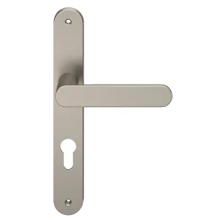 Ensemble poignée sur plaque rond GoodHome Minzh effet nickel satin gris L.120mm x l.33mm entraxe 195mm