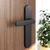 Ensemble poignée sur plaque rond GoodHome Minzh effet nickel mat noir L.120mm x l.42mm entraxe 165-195mm
