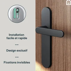 Ensemble poignée sur plaque rond GoodHome Minzh effet nickel mat noir L.120mm x l.42mm entraxe 165-195mm
