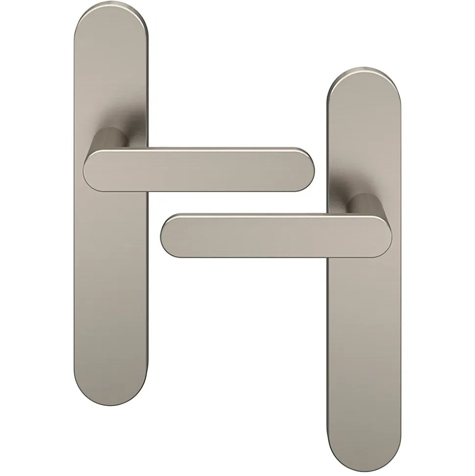 Ensemble poignée sur plaque rond GoodHome Minzh effet nickel satin gris L.120mm x l.42mm entraxe 165-195mm