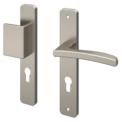 Ensemble poignée sur plaque rectangulaire GoodHome Irvil effet nickel satin gris l.x l.40mm entraxe 195mm