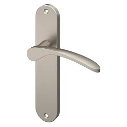 Ensemble poignée sur plaque rond GoodHome Beare effet nickel satin gris L.110.5mm x l.40mm entraxe 165mm