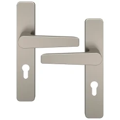 Ensemble poignée sur plaque rectangulairecylindre GoodHome Kerver effet nickel satin gris L.128mm x l.42mm entraxe 165-195mm