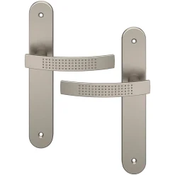 Ensemble poignée sur plaque rond GoodHome Diss effet nickel satin gris L.139mm x l.40mm entraxe 195mm
