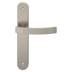 Ensemble poignée sur plaque rond GoodHome Diss effet nickel satin gris L.139mm x l.40mm entraxe 195mm