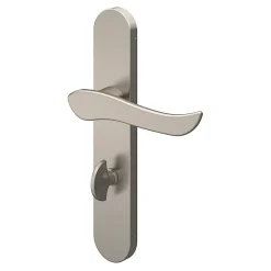 Ensemble poignée sur plaque rond à condamnation GoodHome Armel effet nickel satin gris L.130mm x l.42mm entraxe 165-195mm