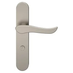 Ensemble poignée sur plaque rond à condamnation GoodHome Armel effet nickel satin gris L.130mm x l.42mm entraxe 165-195mm
