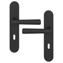 Ensemble poignée sur plaque rond serrure GoodHome Dizel effet nickel mat noir L.121.5mm x l.42mm entraxe 165-195mm