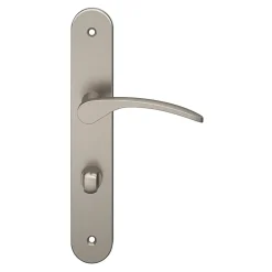 Ensemble poignée sur plaque rond à condamnation GoodHome Beare effet nickel satin gris L.110.5mm x l.40mm entraxe 195mm