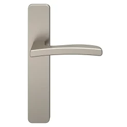 Ensemble poignée sur plaque rectangulaire GoodHome Irvil effet nickel satin gris L.126.5mm x l.42mm entraxe 165-195mm