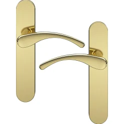 Ensemble poignée sur plaque rond GoodHome Ruis effet laiton doré L.138.5mm x l.42mm entraxe 165-195mm