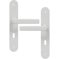 Ensemble poignée sur plaque Incurvé serrure GoodHome Primel mat blanc L.126mm x l.40mm entraxe 195mm