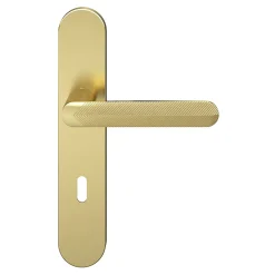 Ensemble poignée sur plaque rond serrure GoodHome Garlan effet laiton satin doré L.125mm x l.42mm entraxe 165-195mm