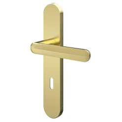 Ensemble poignée sur plaque rond serrure GoodHome Garlan effet laiton satin doré L.125mm x l.42mm entraxe 165-195mm