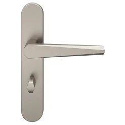 Ensemble poignée sur plaque rond à condamnation GoodHome Keri effet nickel satin gris L.140mm x l.42mm entraxe 165-195mm