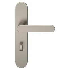Ensemble poignée sur plaque rond à condamnation GoodHome Minzh effet nickel satin gris L.120mm x l.42mm entraxe 165-195mm