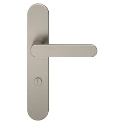 Ensemble poignée sur plaque rond à condamnation GoodHome Minzh effet nickel satin gris L.120mm x l.42mm entraxe 165-195mm
