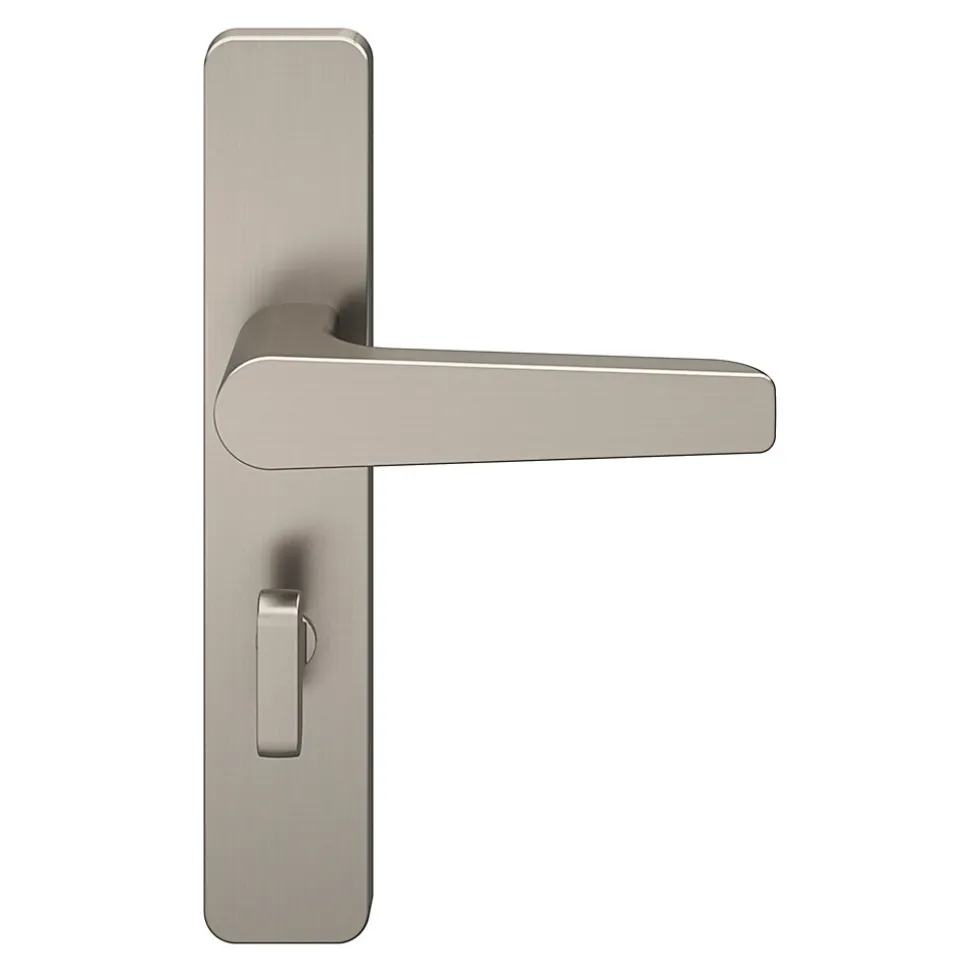 Ensemble poignée sur plaque rectangulaire à condamnation GoodHome Kerver effet nickel satin gris L.128mm x l.42mm entraxe 165-195mm