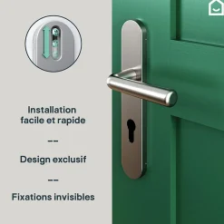 Ensemble poignée sur plaque rondcylindre GoodHome Dizel effet nickel satin gris L.121.5mm x l.42mm entraxe 165-195mm