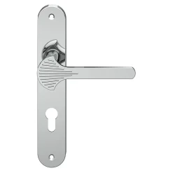 Ensemble poignée sur plaque rond GoodHome Rubian effet chromé gris L.130mm x l.40mm entraxe 195mm