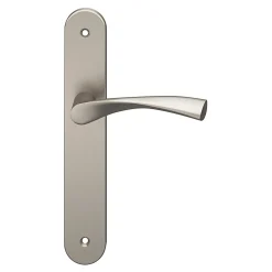 Ensemble poignée sur plaque rond GoodHome Breage effet nickel satin gris L.120.5mm x l.40mm entraxe 195mm